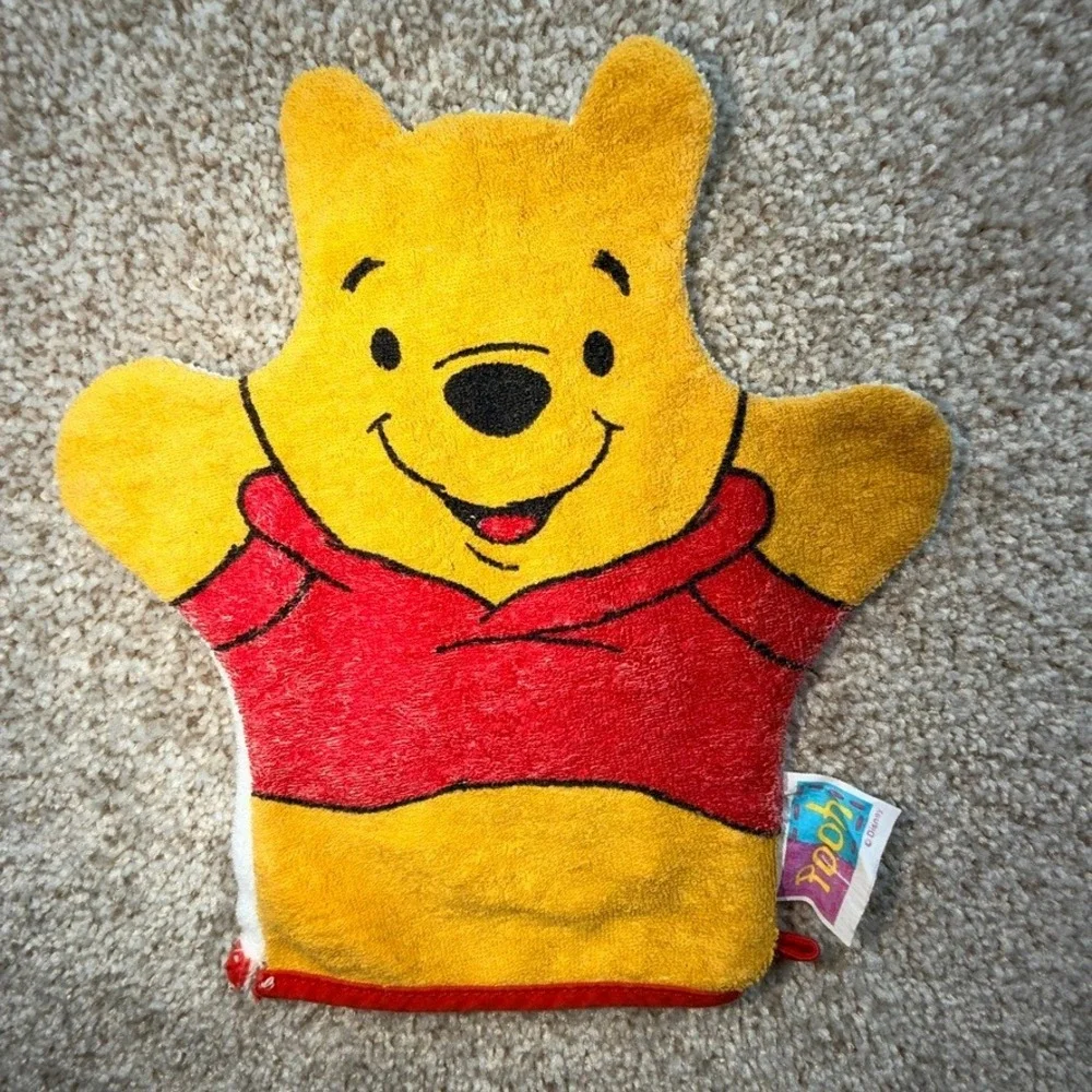 Vintage Disney Winnie the Pooh Hooded Toddler Baby Towel and Wash Mitt Set